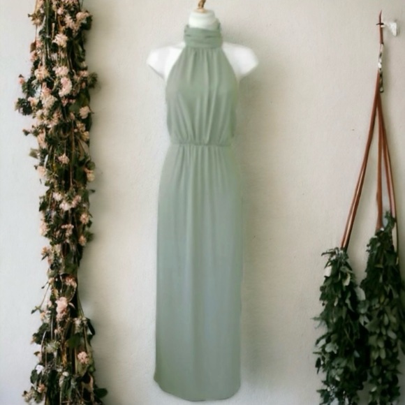 SHOW ME YOUR MUMU Collette Collar Halter Dress Silver Sage Crisp Size XXL. NWOT - Picture 2 of 9